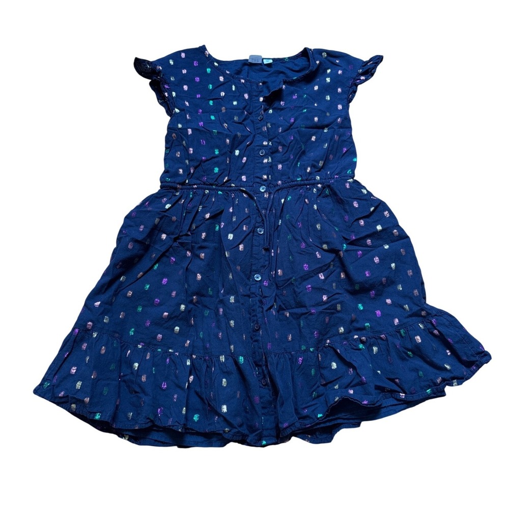 Gap Kids Dress Girls Navy Blue Excellent Metallic Foil Dot Flutter SIZE L‎
